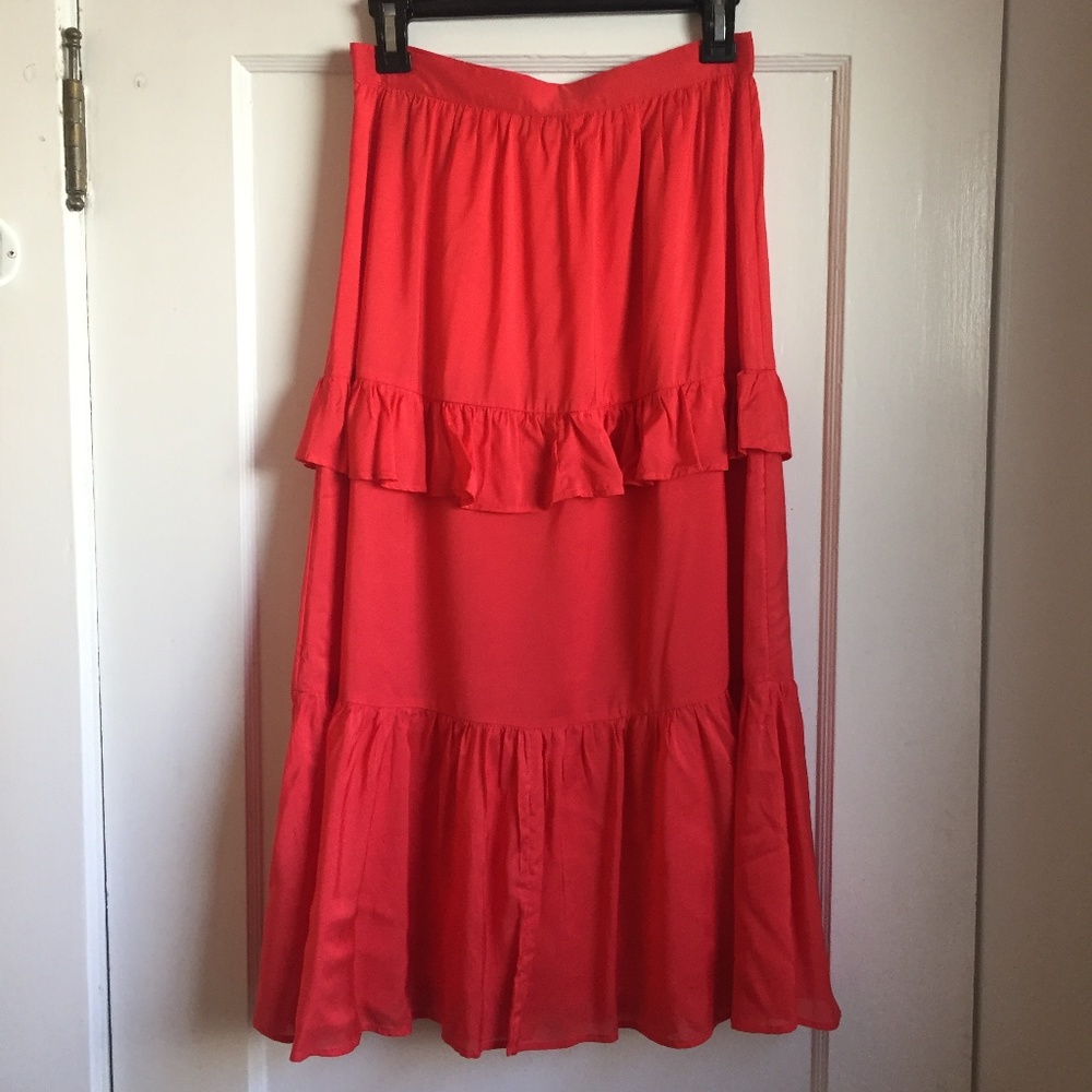 & Other Stories Red Tiered Midi Skirt